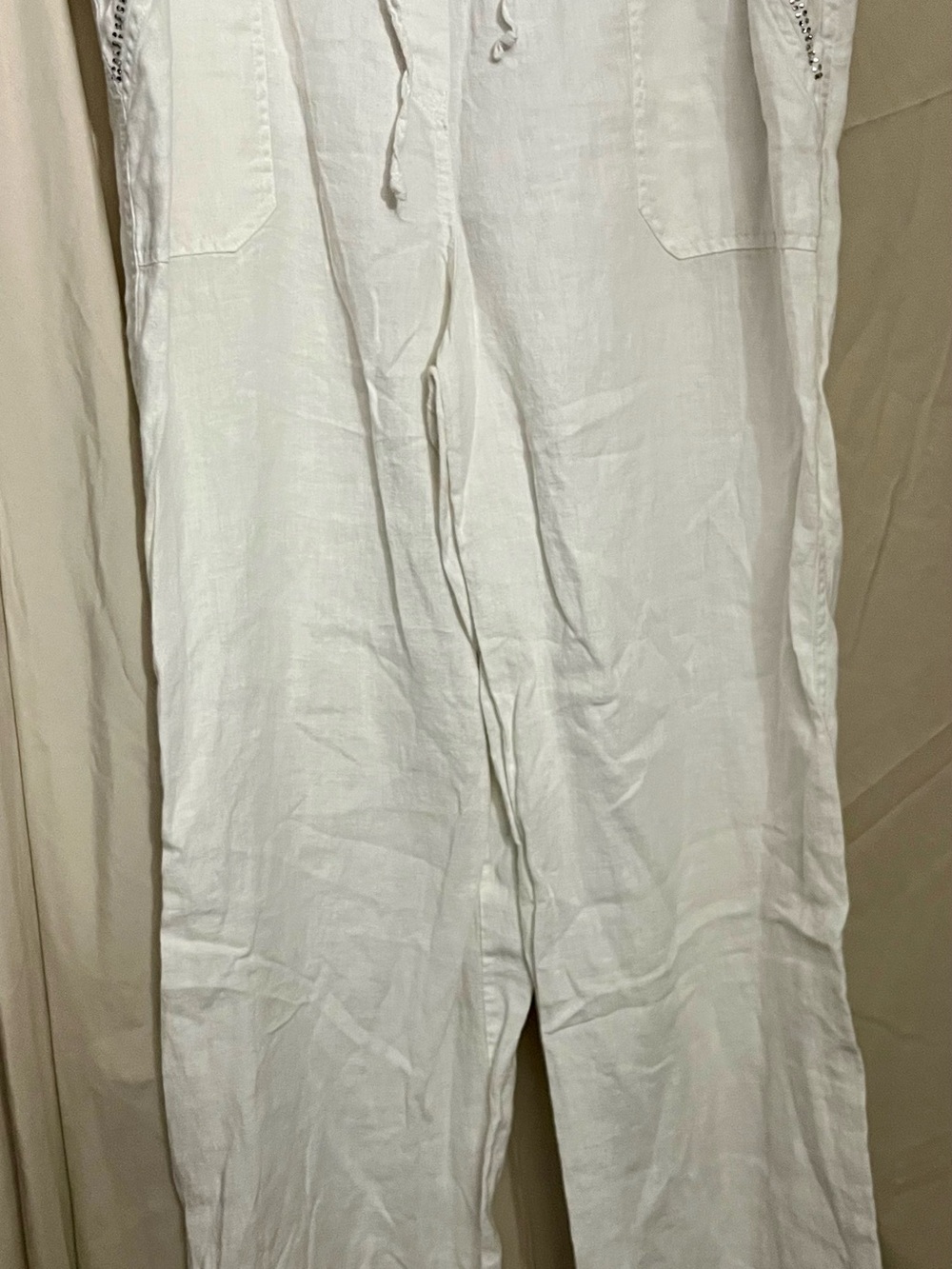 Men's White Drawstring Linen Joggers